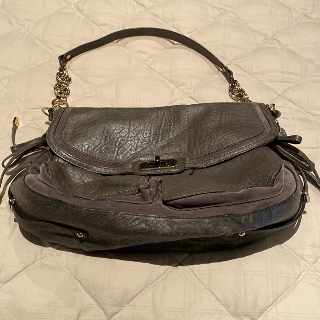 Coach Handbag Genuine Leather And Genuine Suede Detailing Chrome And Gold